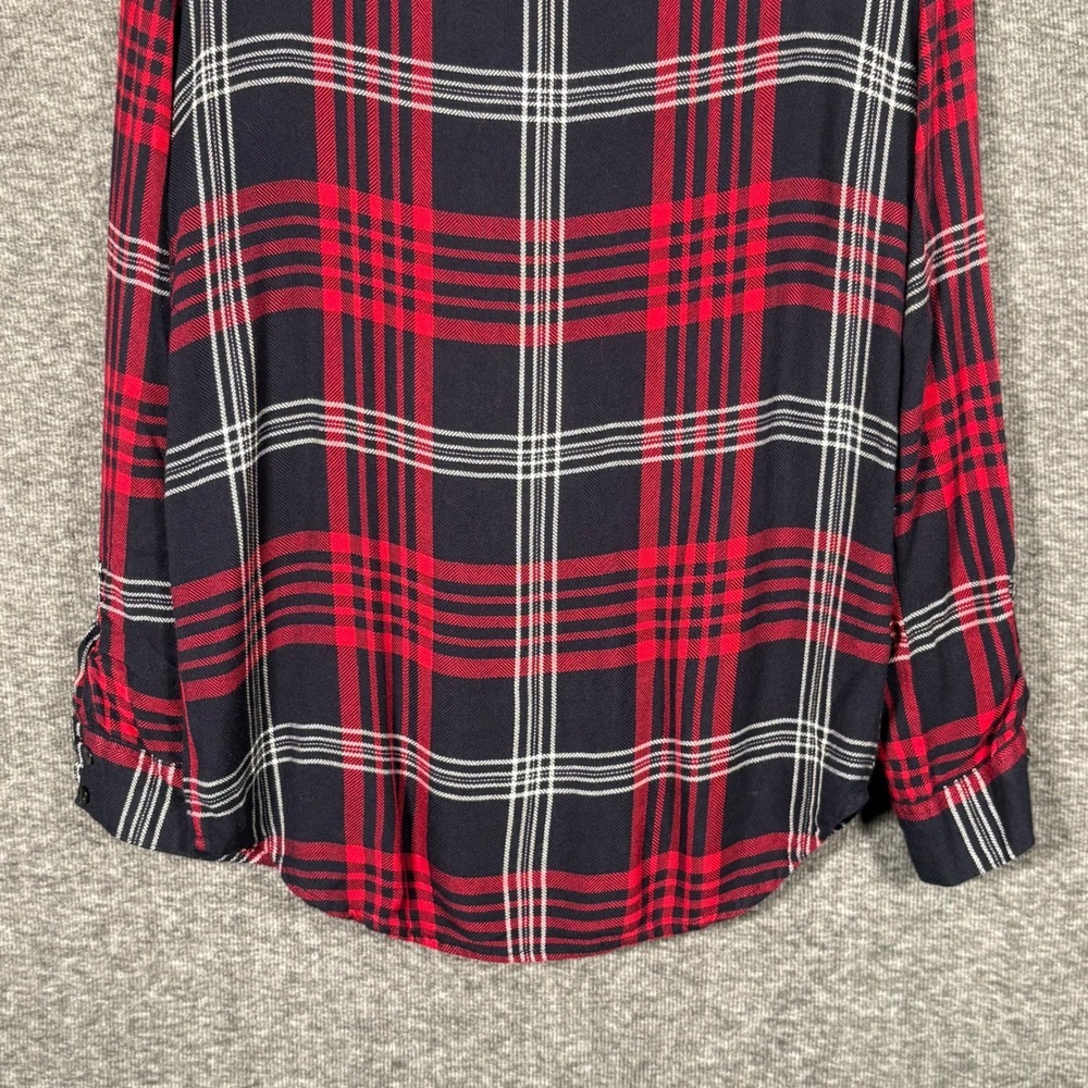 Zara Basic Plaid Button Down Shirt Womens Red Black XS Viscose - Picture 7 of 10
